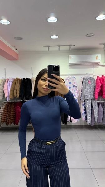Body Poliamida Com Gola Costa Nua Azul