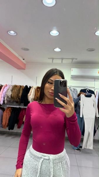 Body Poliamida Costas Nua Com Manga Longa Bordo
