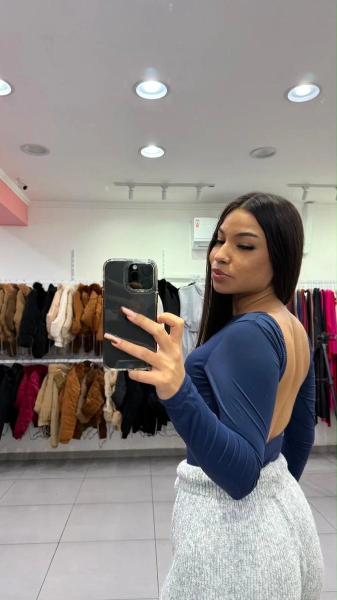 Body Poliamida Costas Nua Com Manga Longa Azul, foto 2