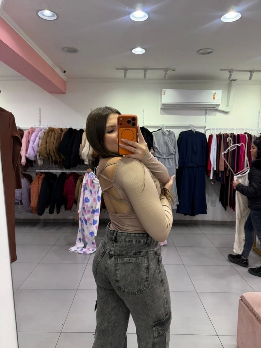 Body Canelado Térmico Trançado Nas Costas Com Manga Longa Nude, foto 2
