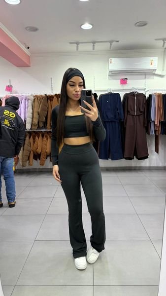 Conjunto Suplex Manga Longa e Calça Flare Com Faixa Preto