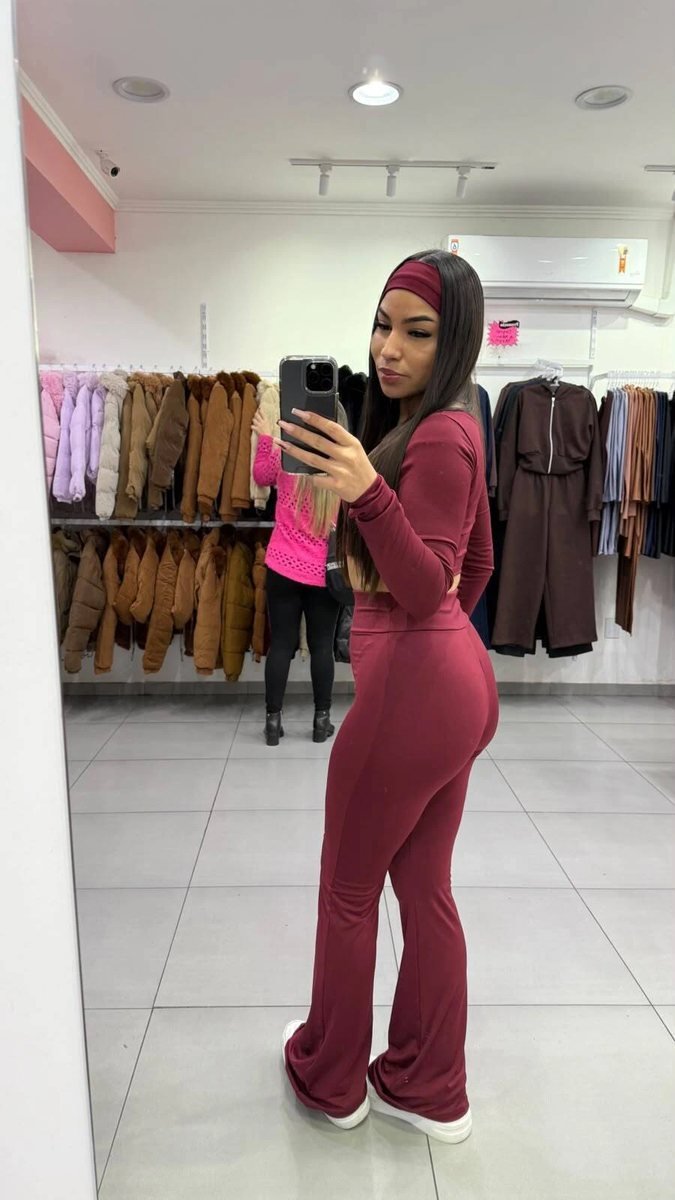 Conjunto Suplex Manga Longa e Calça Flare Com Faixa Vinho, foto 2
