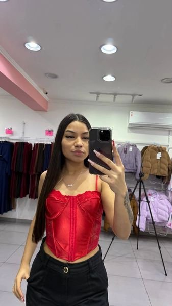 Cropped Corset Renda Vermelho