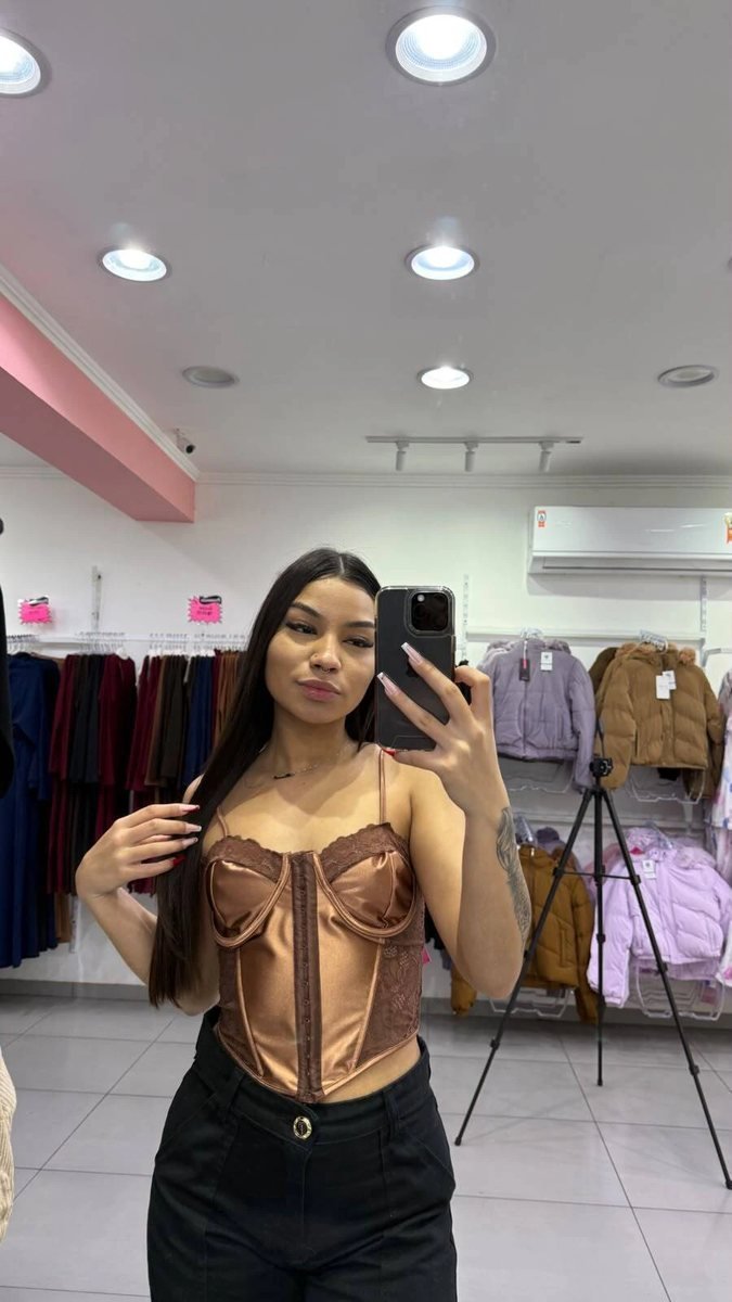 Cropped Corset Renda Marrom