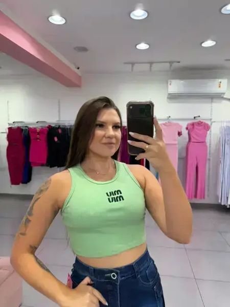 Cropped Canelado Regata MiuMiu Verde