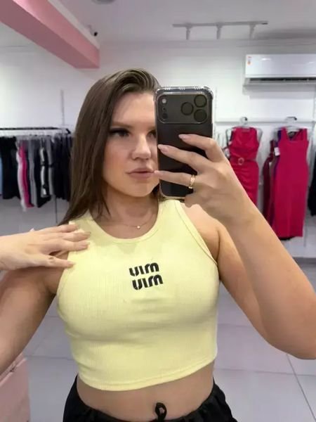 Cropped Canelado Regata MiuMiu Amarelo