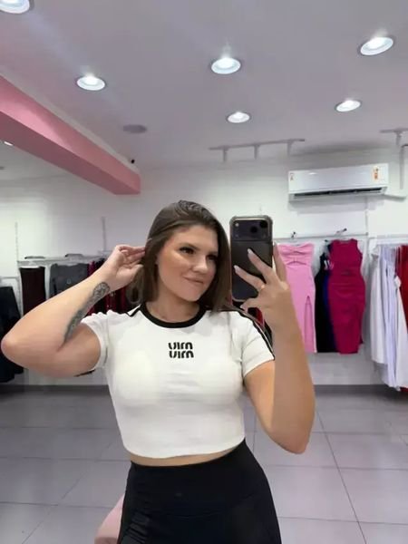 Cropped Canleado MiuMiu Manga Curta Branco