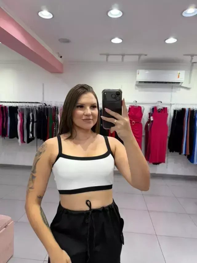 Cropped Top Com Alça Grossa BRANCO C\ PRETO