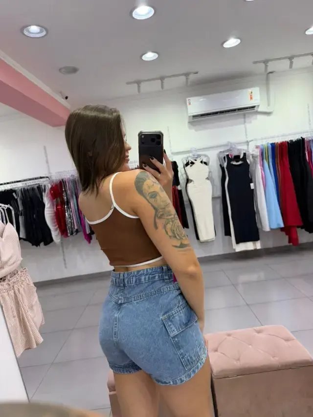 Cropped Top Canelado Bicolor E Alça Fina Marrom, foto 2