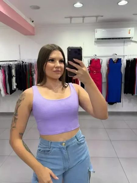 Cropped Canelado Com Alça Grossa Lilás