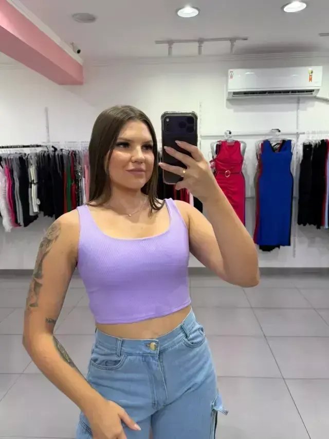 Cropped Canelado Com Alça Grossa Lilás
