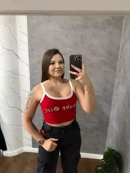 Cropped Canelado Baby Girl Com Alça Fina Bicolor Vermelho