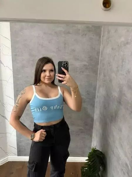 Cropped Canelado Baby Girl Com Alça Fina Bicolor Azul Claro