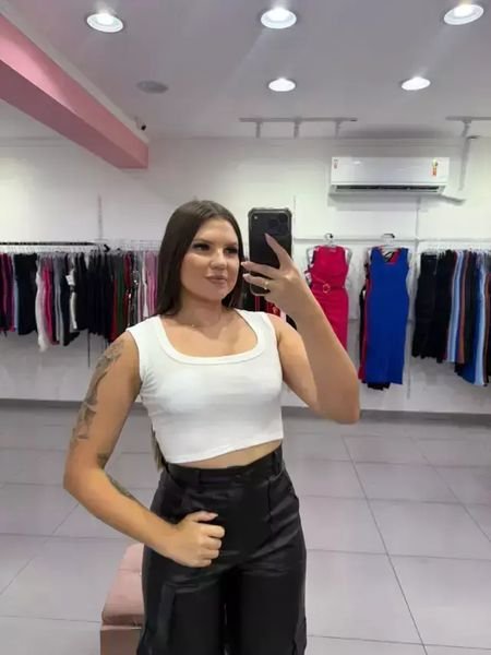 Cropped Canelado Regata Gola Redonda Branco