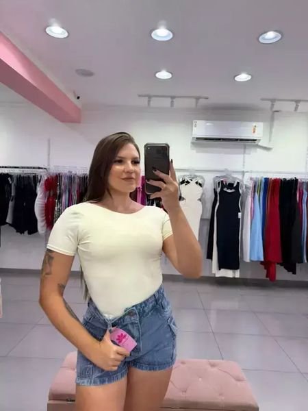 Body Poliamida Costa Nua E Manga Curta Off White