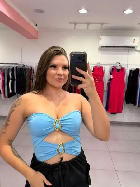 Body Tomara Que Caia Duas Argolas Com Bojo Azul Claro