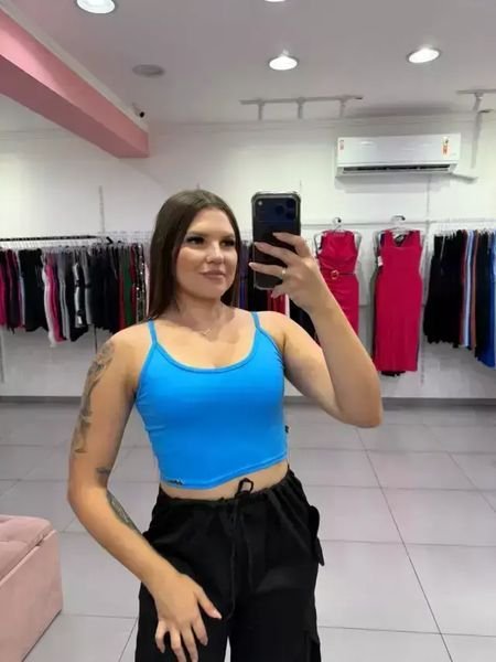 Cropped Luxxo Basico Alça Fina Azul