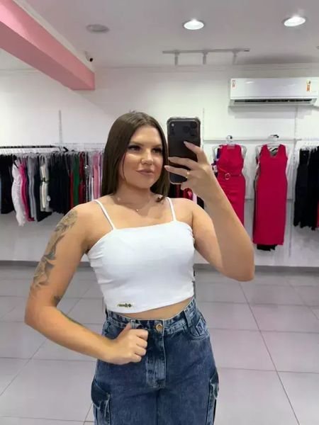 Cropped Luxxo Canelado Com Bojo Alça Fina Branco