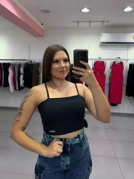 Cropped Luxxo Canelado Com Bojo Alça Fina Preto