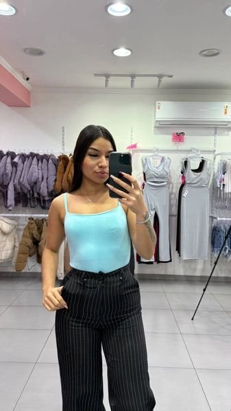 Body Suplex Básico Com Alça Fina Azul Claro