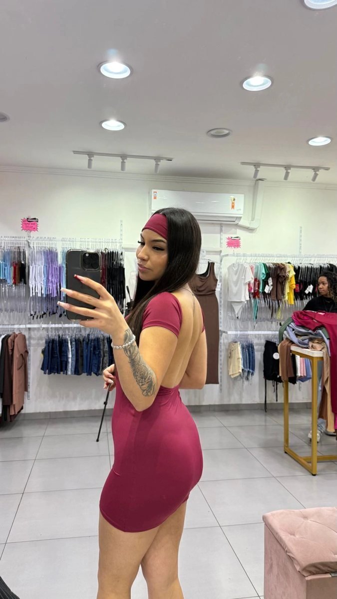 Vestido Curto Costa Nua Com Faixa Poliamida Bordo, foto 2