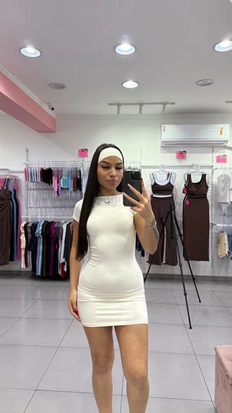 Vestido Curto Costa Nua Com Faixa Poliamida Branco