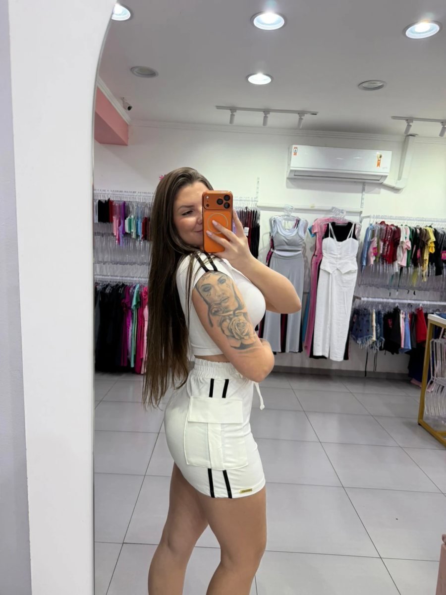 Conjunto Luxxo Branco Saia Com Bolso E Linha Preta, foto 2