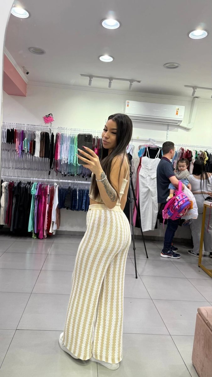 Conjunto LUXXO Nude Top Com Alçinha Calça Com Listras, foto 2