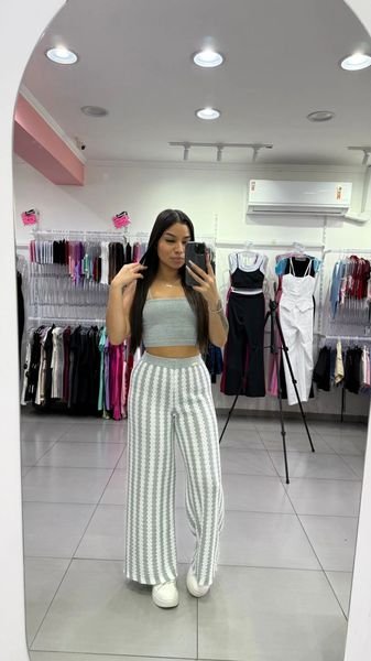 Conjunto LUXXO Cinza Top Com Alçinha Calça Com Listras