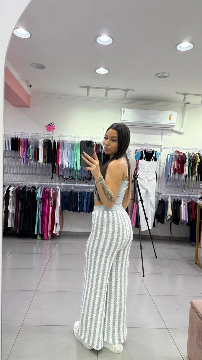 Conjunto LUXXO Cinza Top Com Alçinha Calça Com Listras, foto 2