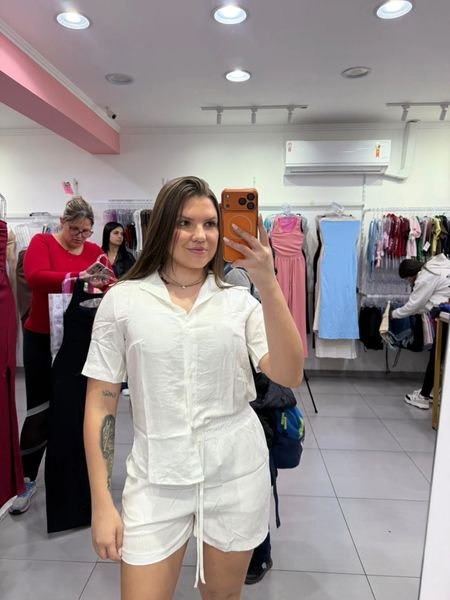 Conjunto Viscose Gola V Botonado Branco