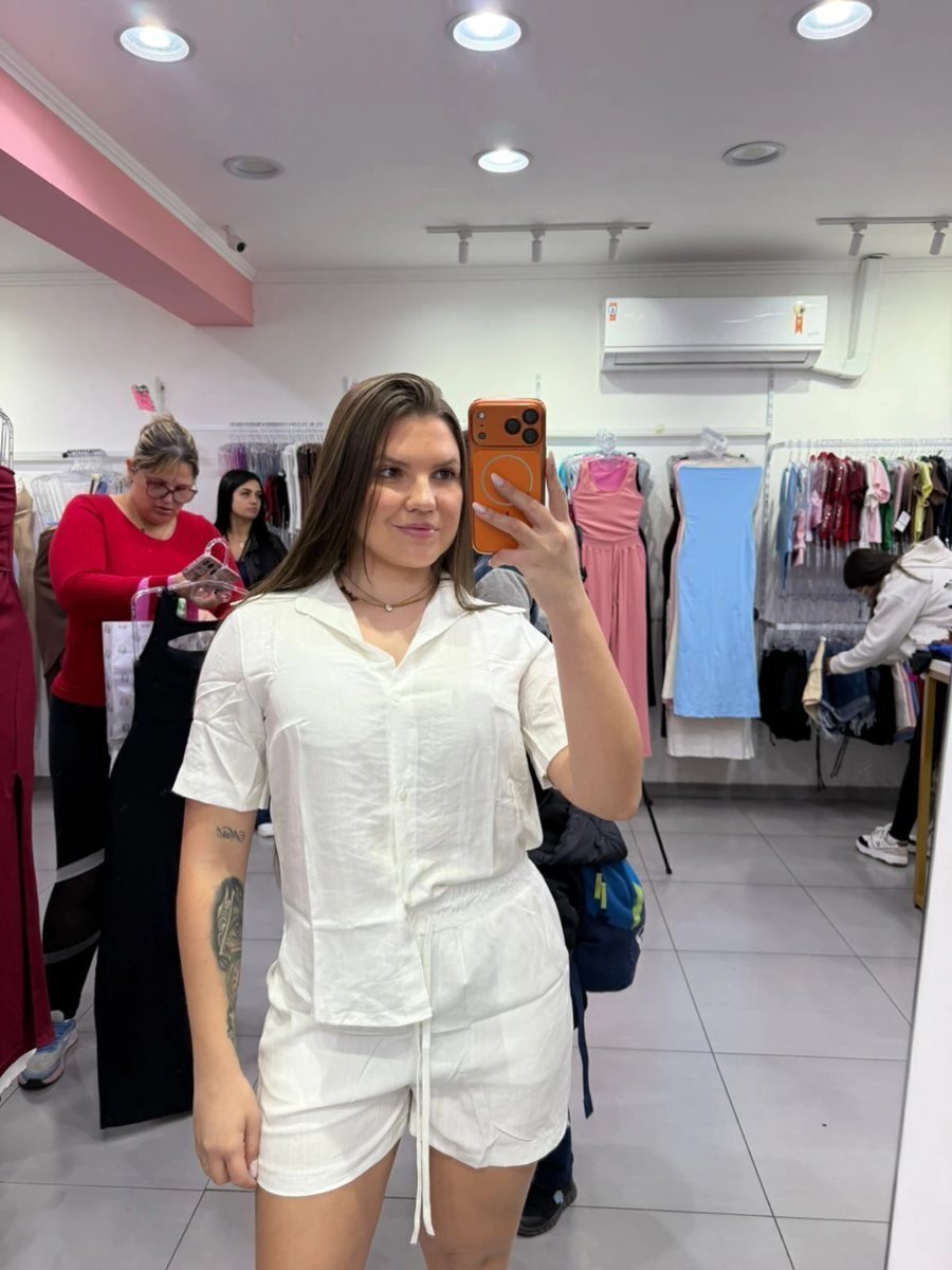 Conjunto Viscose Gola V Botonado Branco