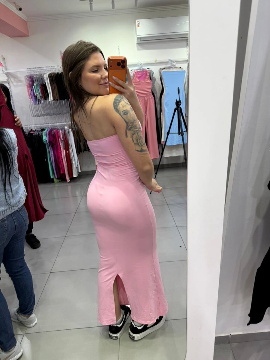 Vestido Poliamida Longo Tomara Que Caia Elegance Fenda Na Lateral Rosa Fraco, foto 2