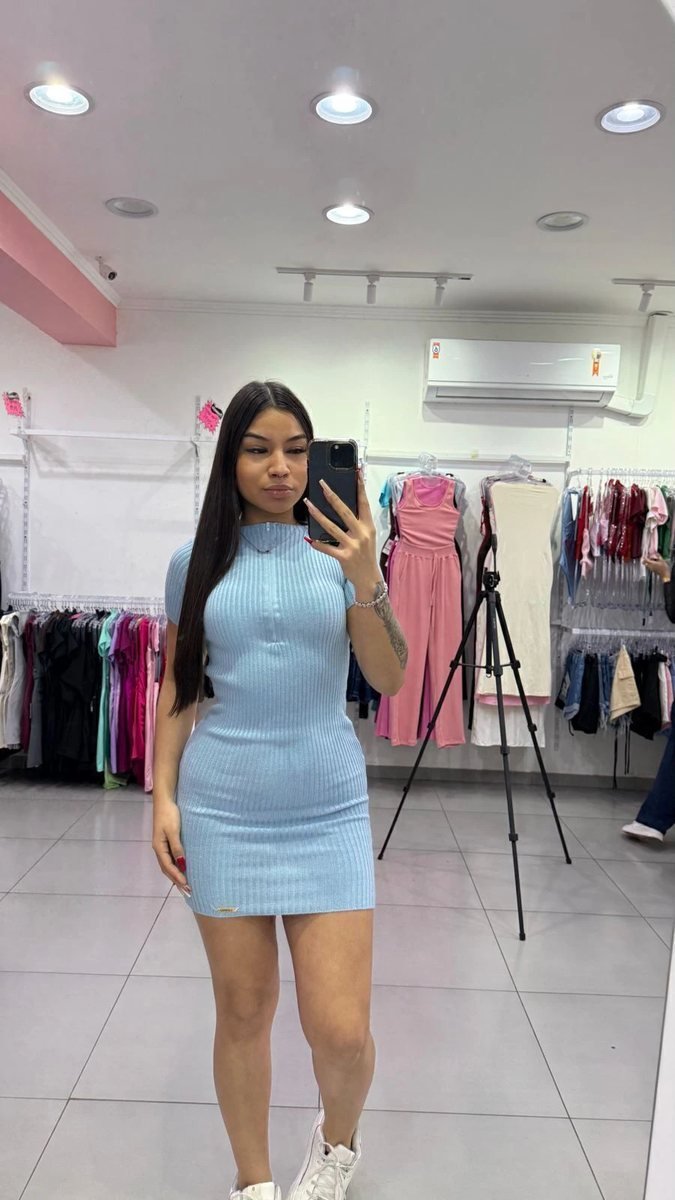 Vestido Modal Amélie Com Ziper Azul Fraco