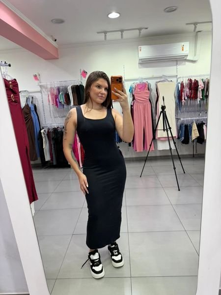 Vestido Poliamida All Black Luxxo Com Bojo