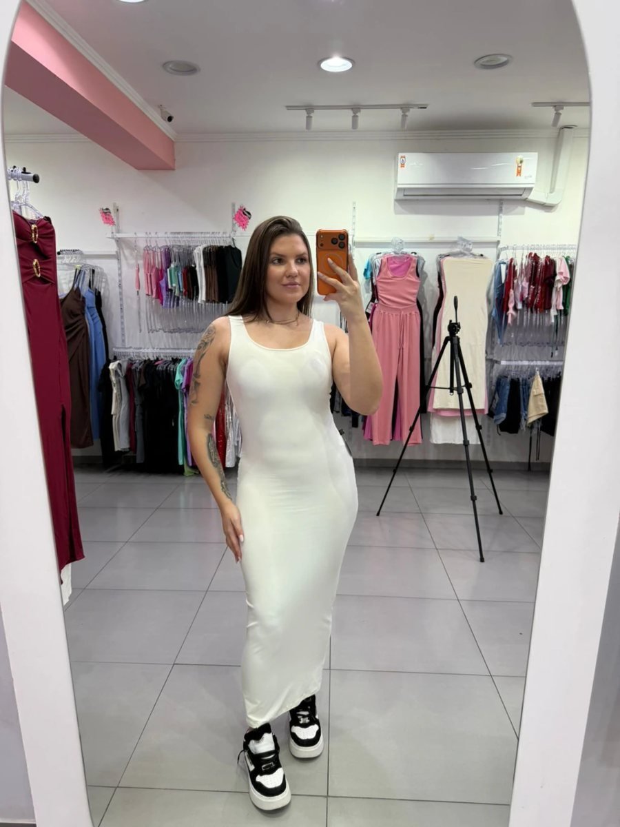 Vestido Poliamida Branco Luxxo Com Bojo