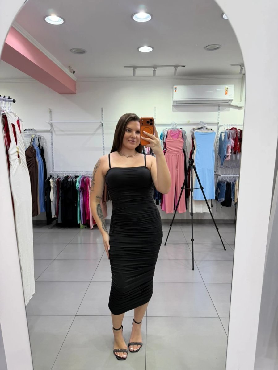 Vestido Suplex Premium Ançinha Fina Preto
