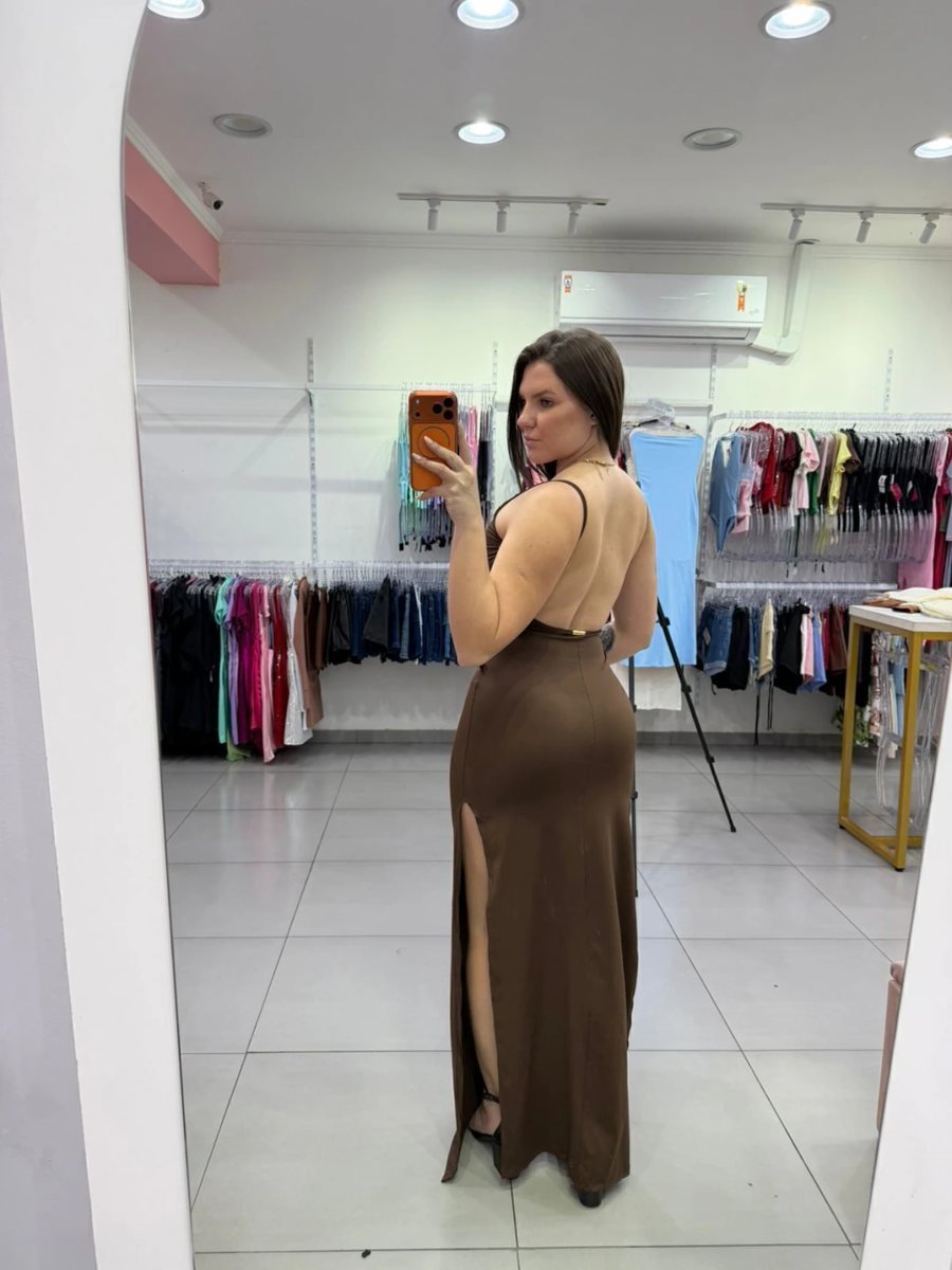 Vestido Luxxo Com Fenda Lateral e Costa Nua Marrom, foto 2
