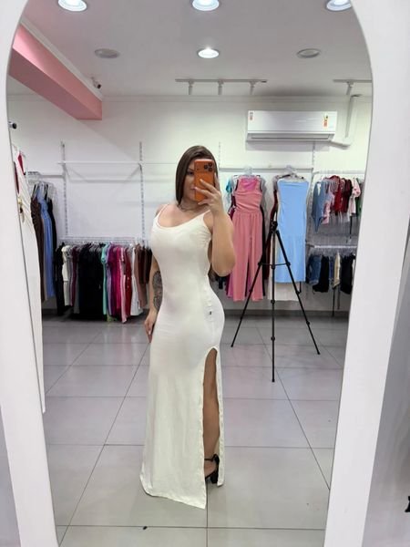 Vestido Luxxo Com Fenda Lateral e Costa Nua Branco