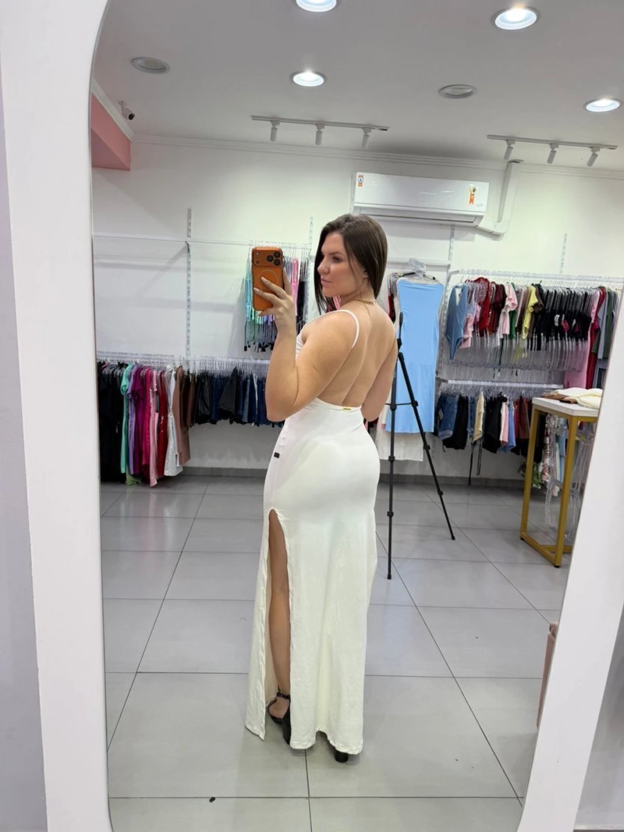Vestido Luxxo Com Fenda Lateral e Costa Nua Branco, foto 2