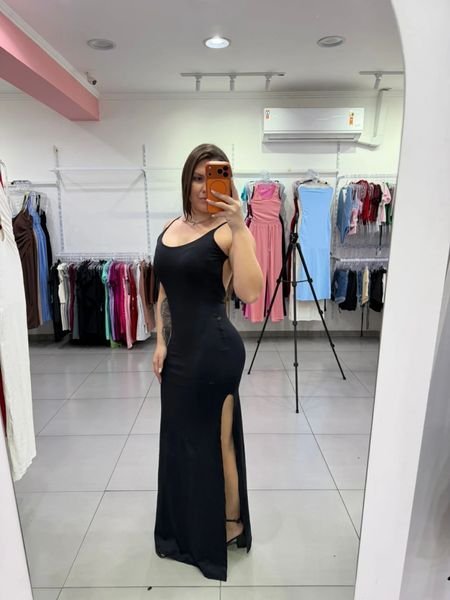 Vestido Luxxo Com Fenda Lateral e Costa Nua Preto