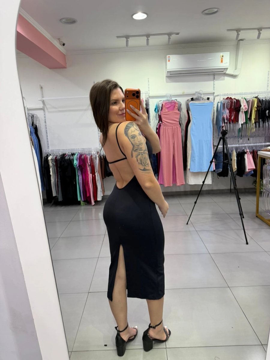 Vestido Com Fenda Traseira e Amarração Preto 171, foto 2