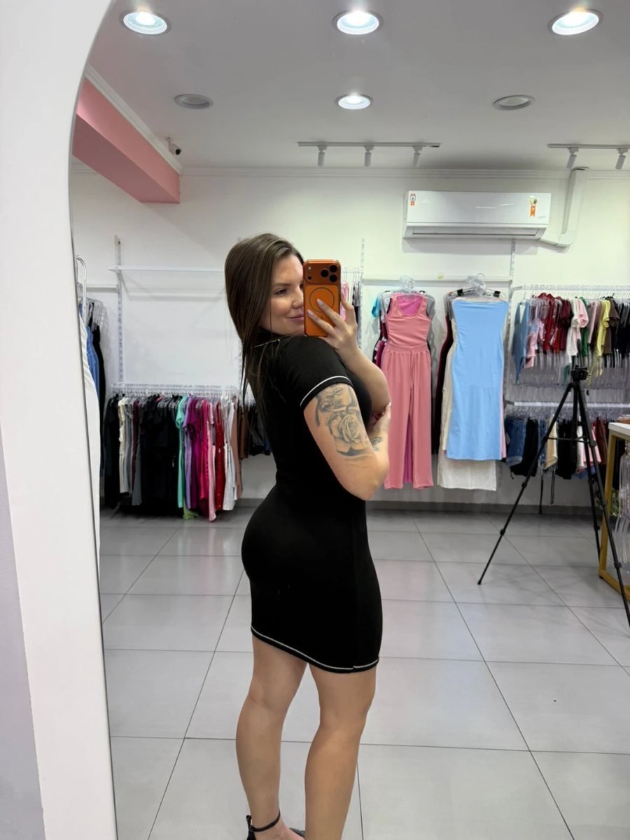 Vestido Modal Midi All Black Com Gola V, foto 2