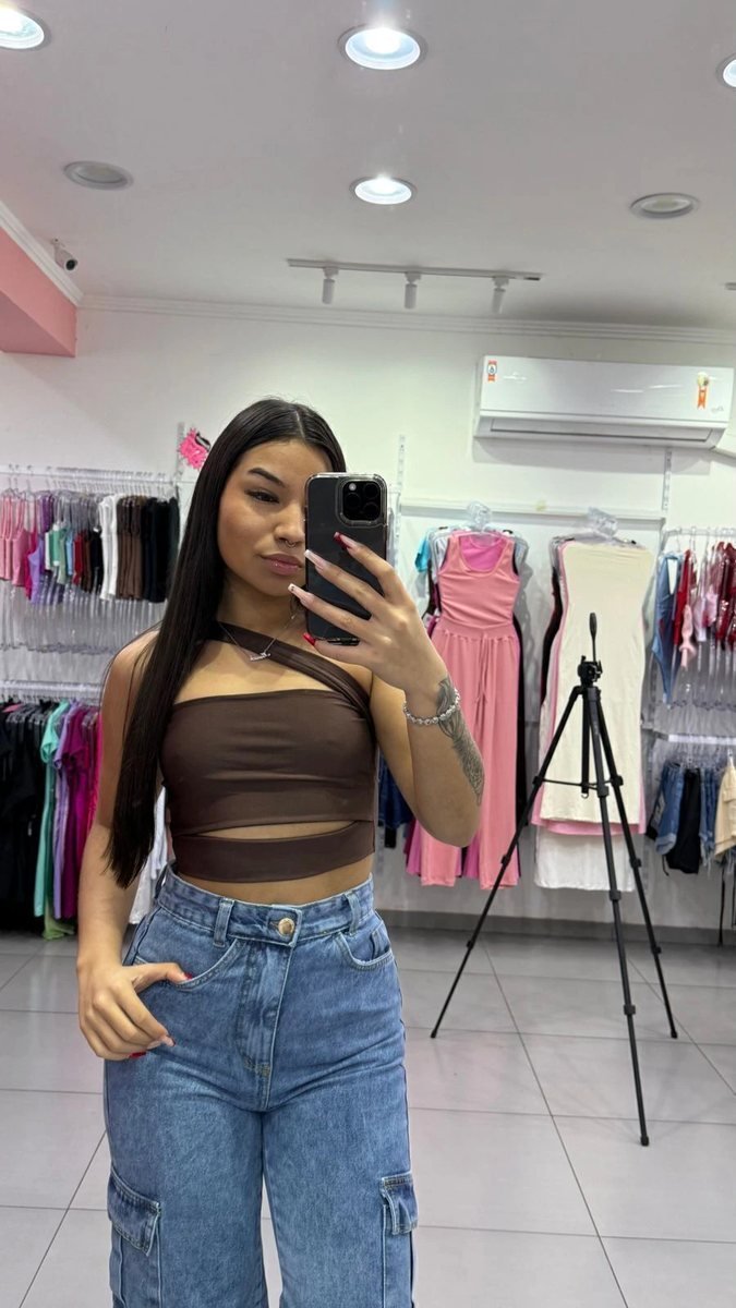 Cropped Recorte Halter Marrom