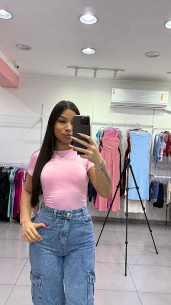 Body Charm Costa Nua Gola Redonda Rosa