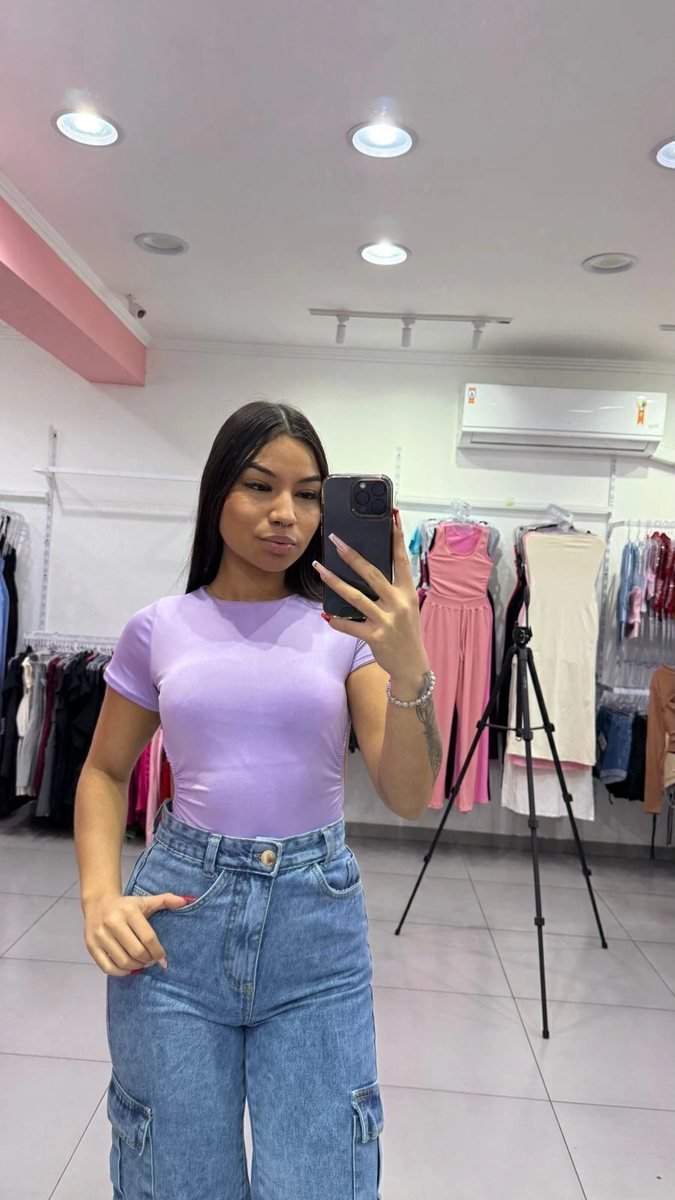 Body Charm Costa Nua Gola Redonda Lilas