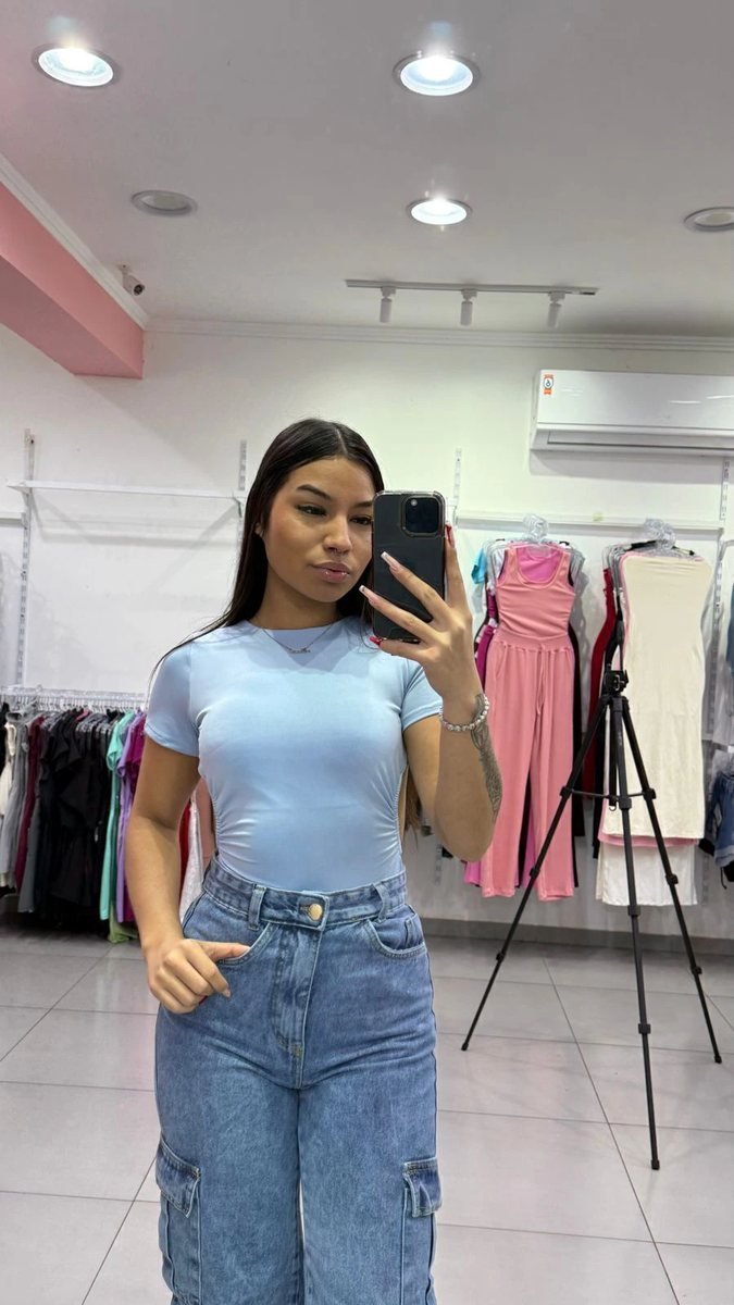 Body Charm Costa Nua Gola Redonda Azul Fraco
