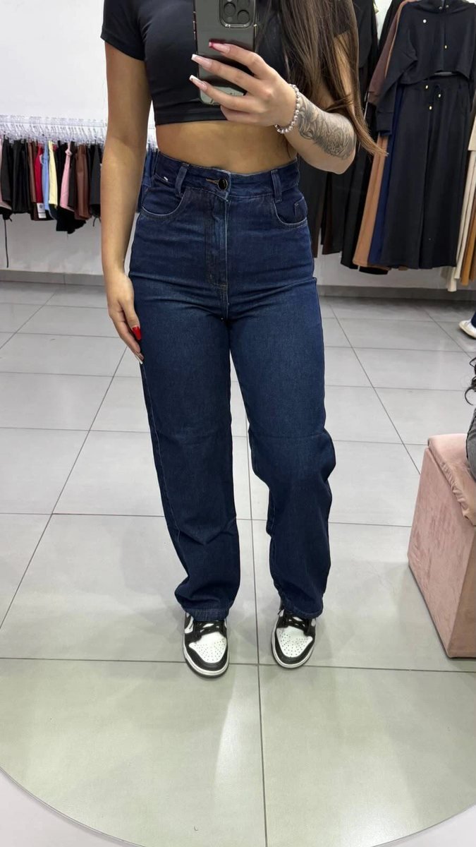 Calça Jeans Wide Leg Lisa Lavagem Escura