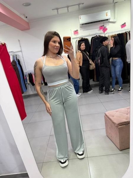 Conjunto Suplex Top e Calça Shape Cinza