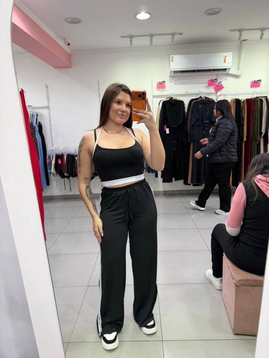 Conjunto Suplex Top e Calça Shape Preto